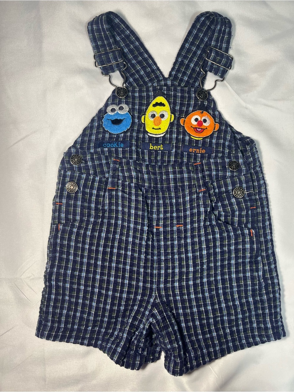 Vintage 2002 Sesame Street 12M Overall Shorts Bert Ernie Cookie Monster